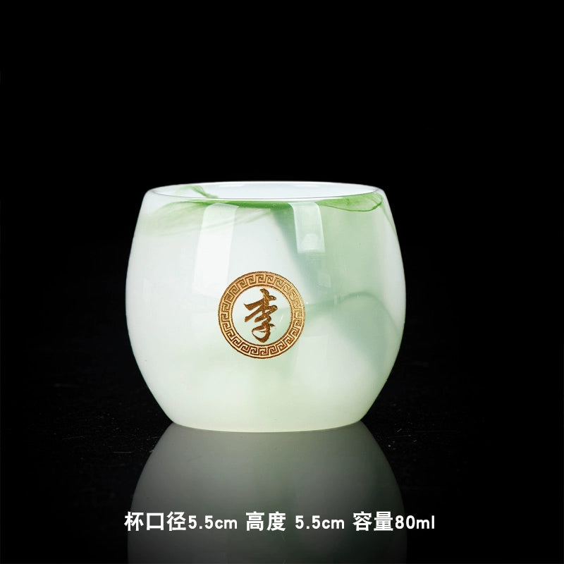 Jade + Jade Teacup Wine Cup Kung Fu Tea Set Self-Use + Raw High + Jade Master Cup ++ Tea Cup