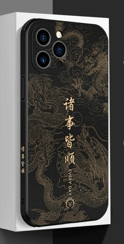 China Golden Dragon Leather Phone Case