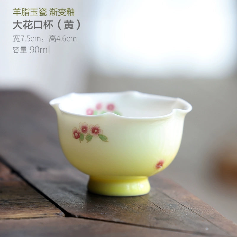 Suet Jade Porcelain Glaze Tea Cup | Small Fresh Teacup Strawberry Master Cup Ceramic Kung Fu Tea Set Flower Cup