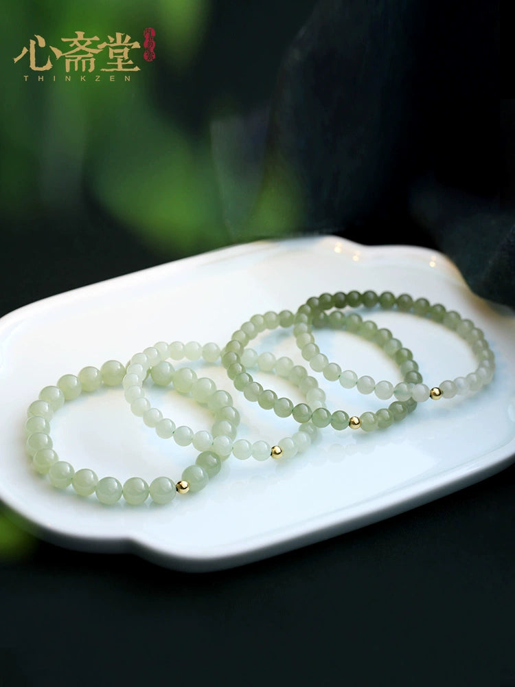 Heart Hall [Gold] Natural Ice Bottom Clear Water Hetian Jade Hand Girl Luxury Small Fine Ancient Bracelet