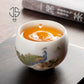 Dehua suet jade white porcelain peacock cup handmade master cup kung fu tea set cup household tea box set