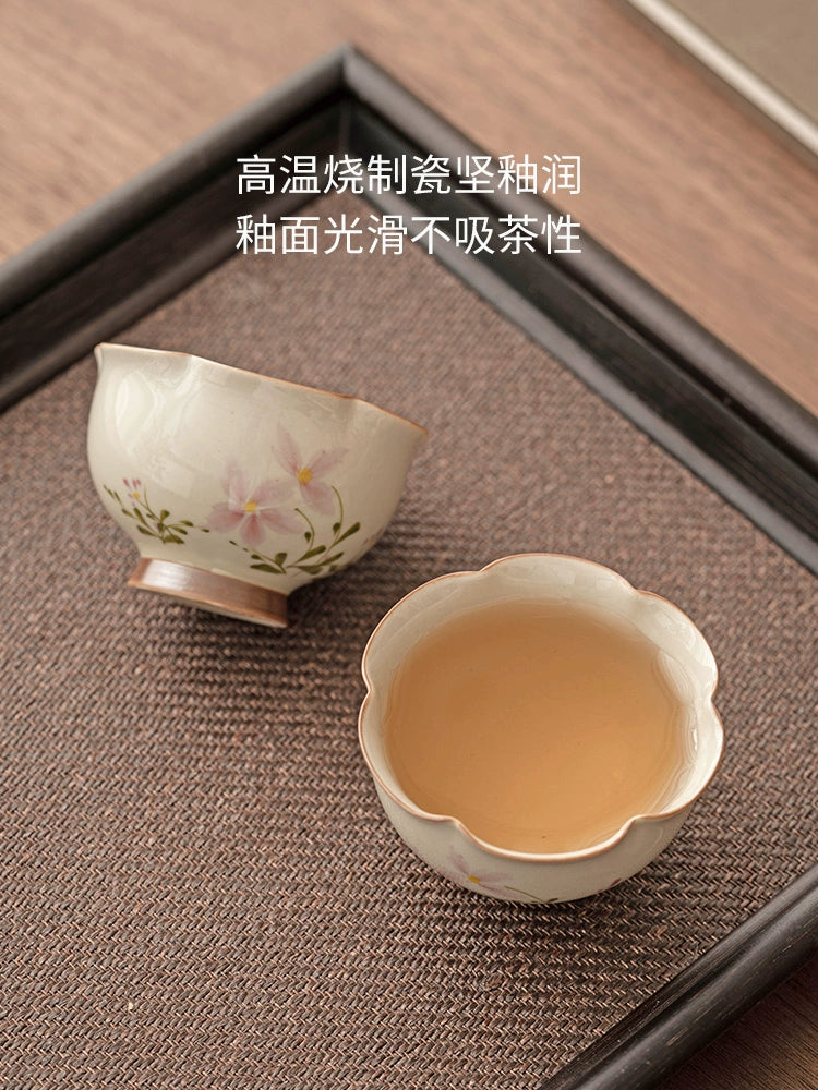 Plant ash small + chrysanthemum bud cup drinking teacup ceramic master cup + cup household kung fu tea set tea cup