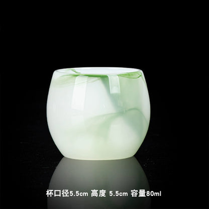 Jade + Jade Teacup Wine Cup Kung Fu Tea Set Self-Use + Raw High + Jade Master Cup ++ Tea Cup