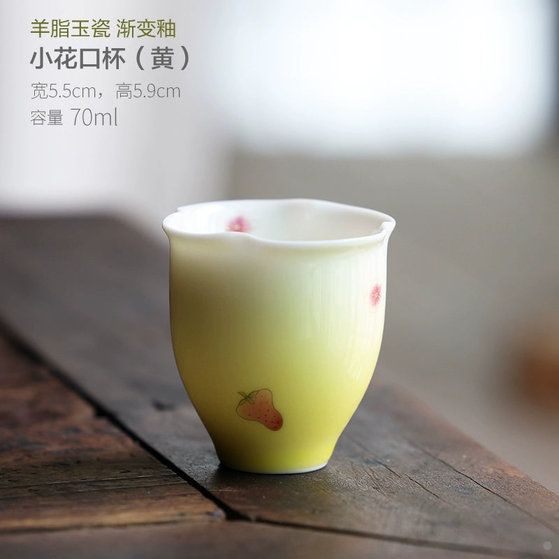 Suet Jade Porcelain Glaze Tea Cup | Small Fresh Teacup Strawberry Master Cup Ceramic Kung Fu Tea Set Flower Cup