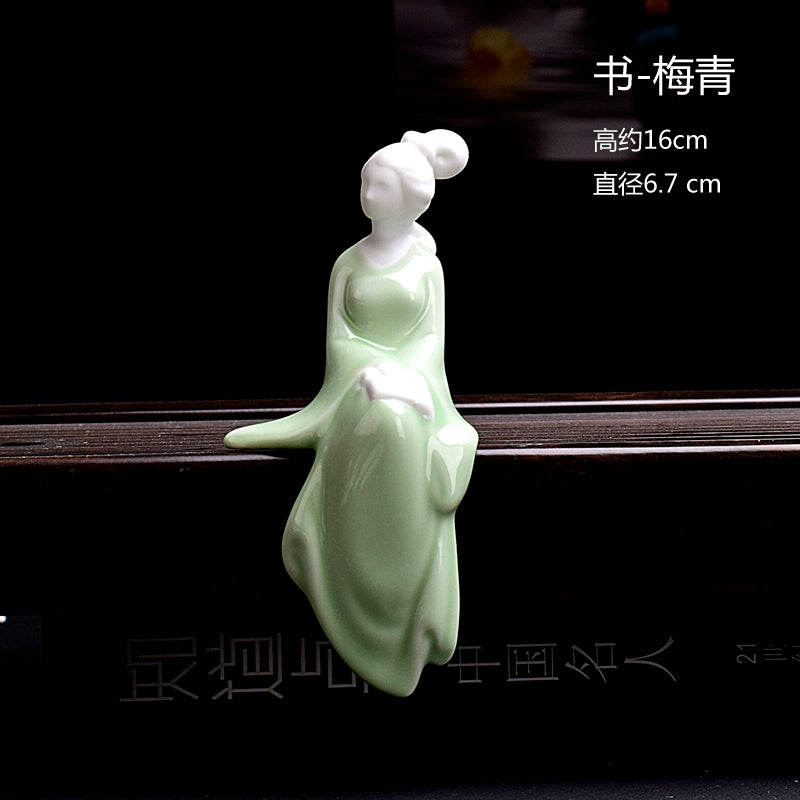 Ceramic lady Classical beautiful woman Celadon Chinese people Meaning Home Tenant Flower