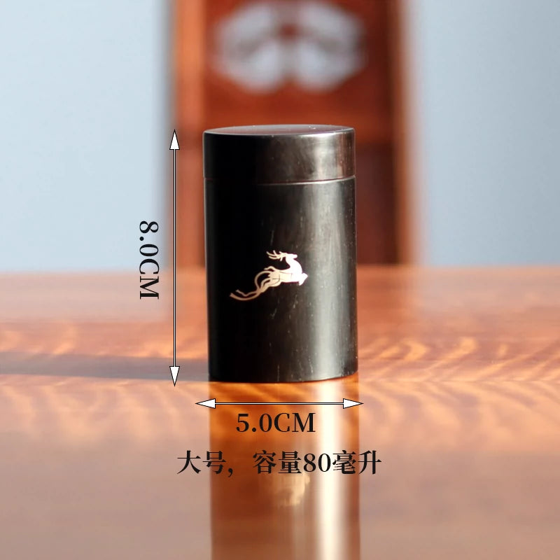 Silver-inlaid ebony portable tea can, considerate for business trips, travel tea box, Chinese style mini small can, exquisite