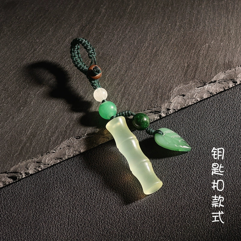 High natural jade bamboo hand piece steam key buckle hand piece bamboo jade hanging small