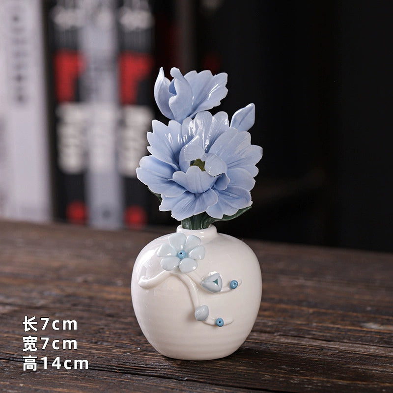 Hand-squeezed ceramic flower branch vase flower insert cover peony flower home furnishing room desktop flower utensils