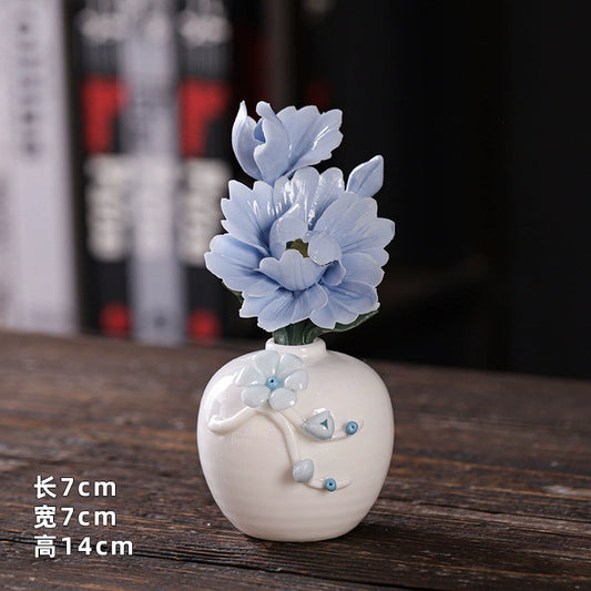 Hand-squeezed ceramic flower branch vase flower insert cover peony flower home furnishing room desktop flower utensils