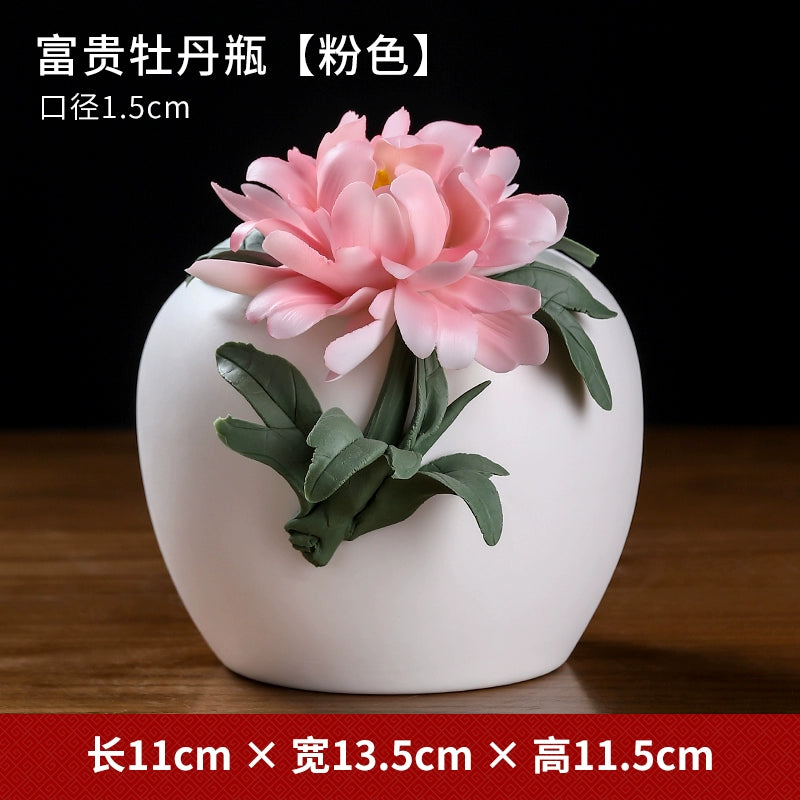 Ceramic Handmade Peony Vase Guest Arrangement Flower Dry Flower Generation Luxury High Sense Table Wine Product