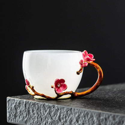 Mo Shou enamel water cup female flower teacup household flower teacup tea glazed cup crystal glass