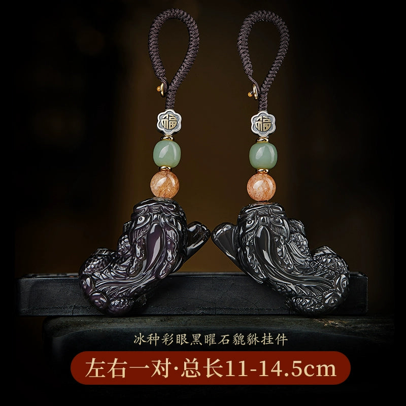 Obsidian safety buckle, steam buckle, key buckle, men's high-end New Year's high-end goods, feeling Pixiu, female