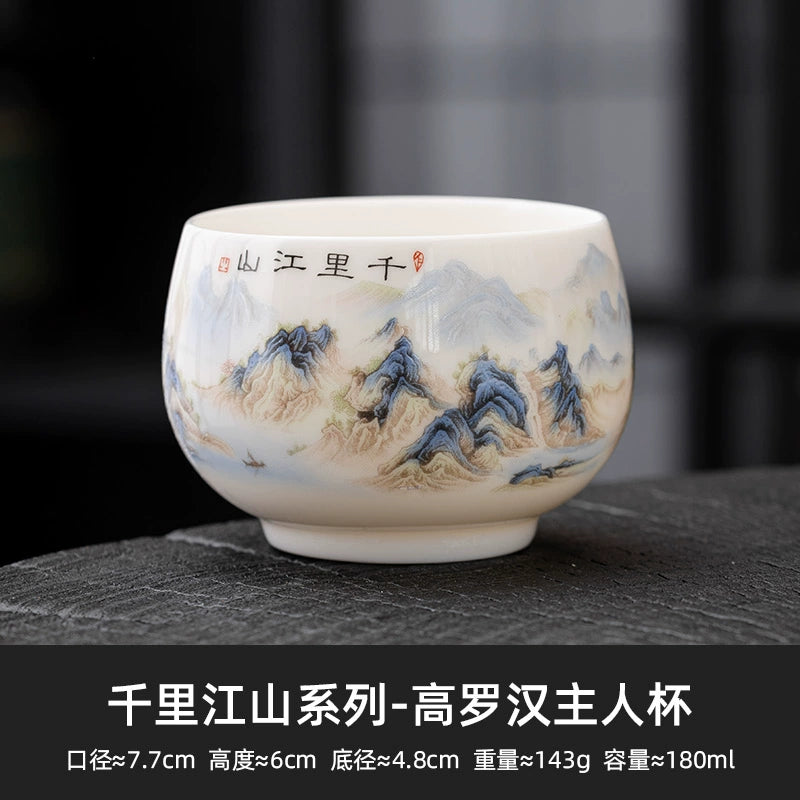 Qianli Jiangshan White Porcelain Kung Fu Small Teacup Master Cup ++ Chinese Ceramic Tea Set Household Tea Cup Tasting Cup