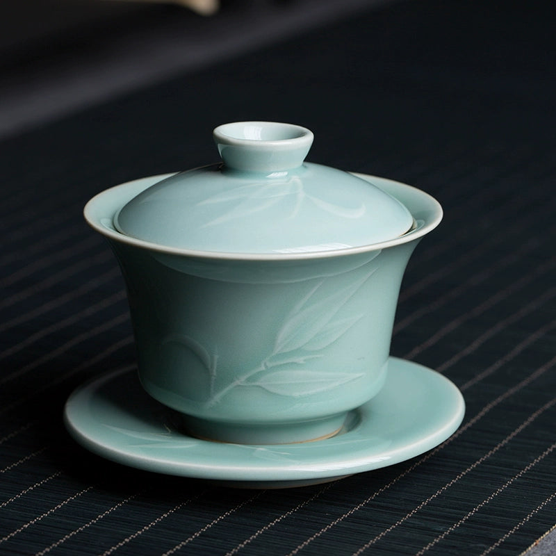 Green Bamboo Leaf Porcelain Gaiwan