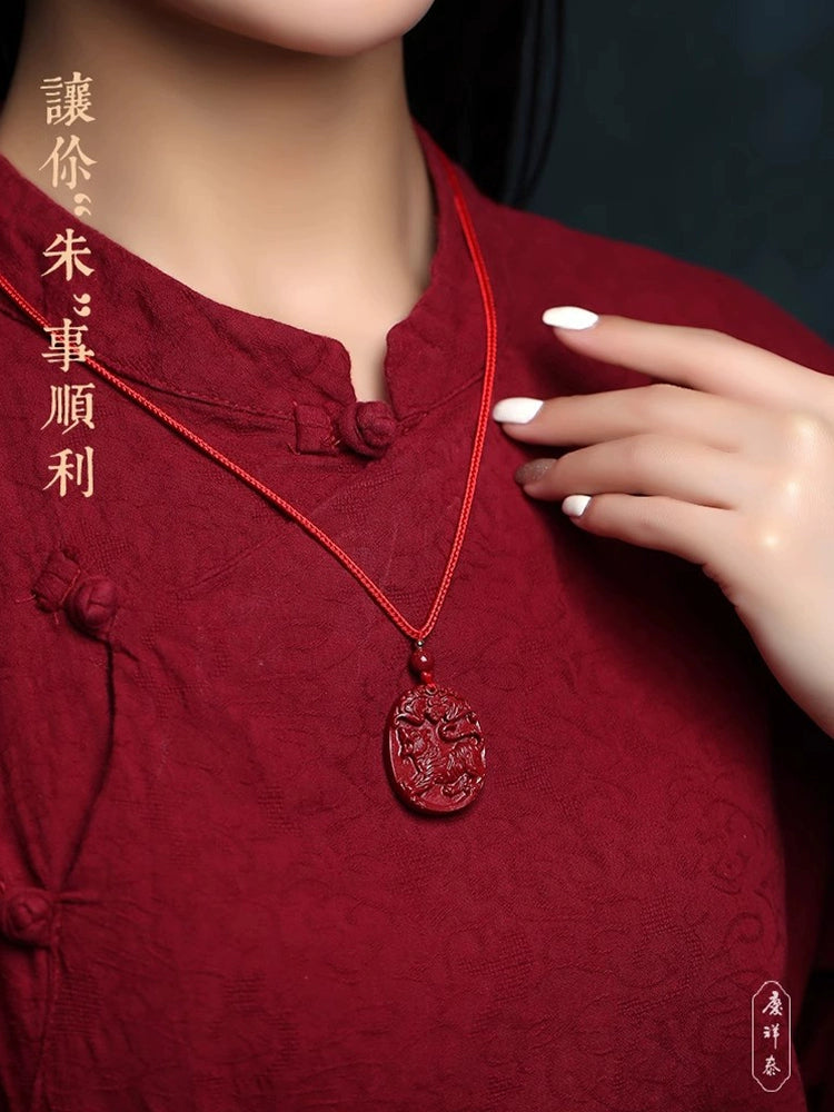 Genuine cinnabar natal year natural zodiac hanging female piece male piece safety buckle body symbol