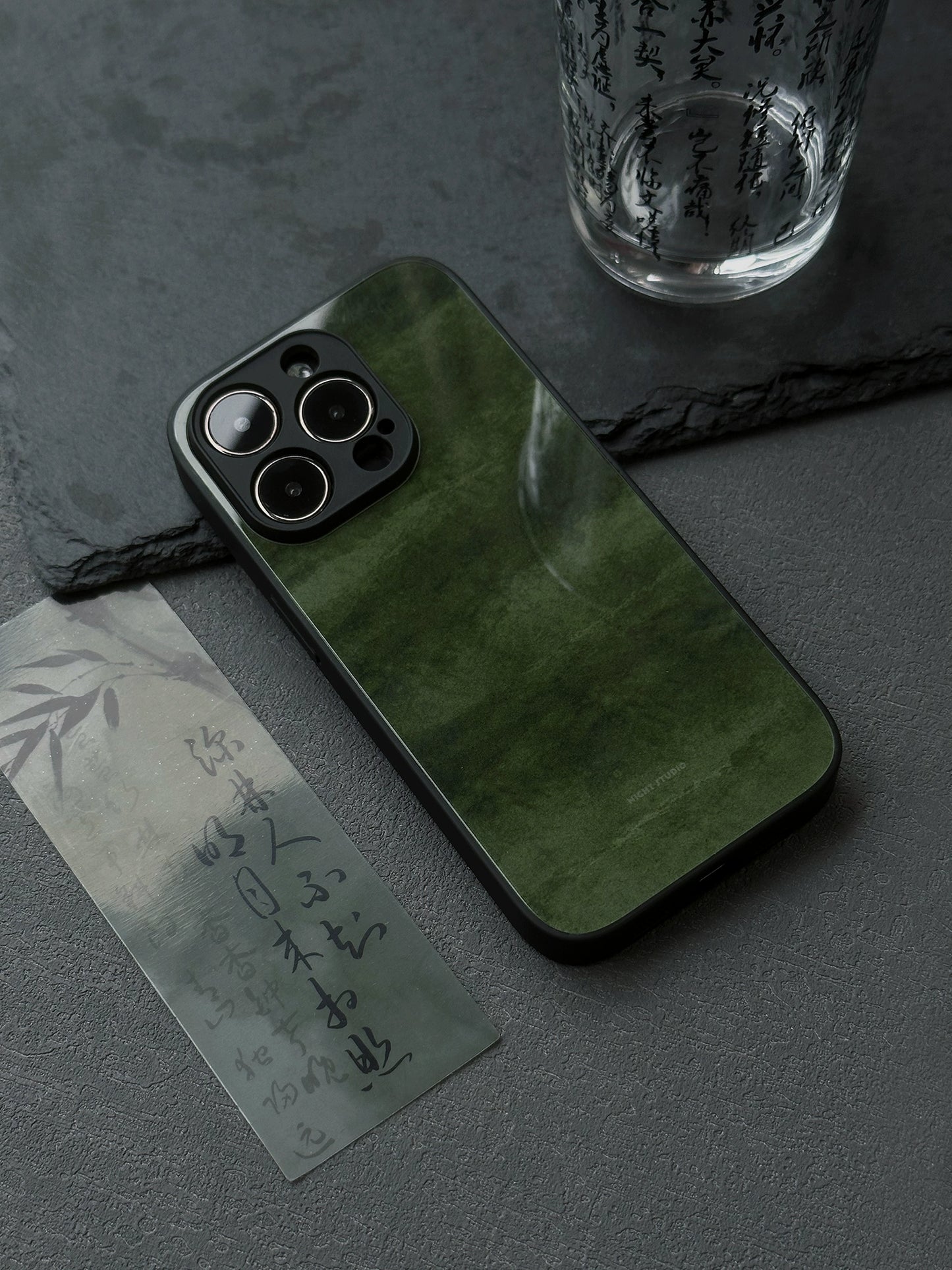 Night Studio Vintage Dark Green Waterproof Phone Case