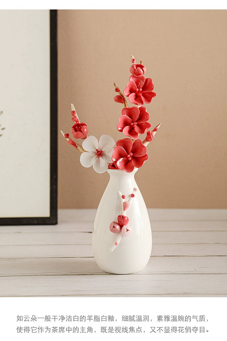 Hand-squeezed ceramic flower branch vase flower insert cover peony flower home furnishing room desktop flower utensils