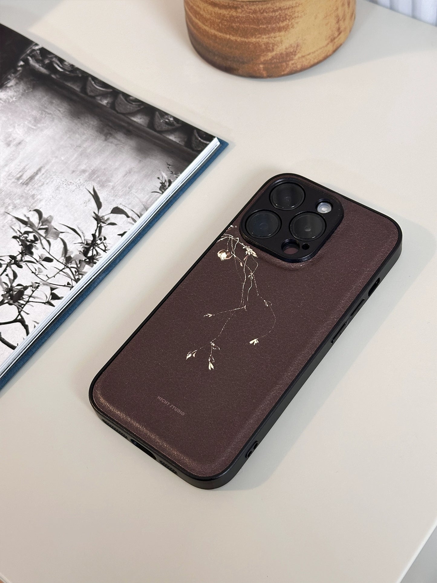 Night Studio Sandalwood Branch Leather Phone Case