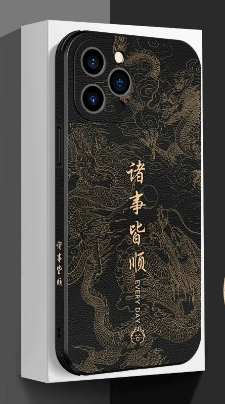 China Golden Dragon Leather Phone Case