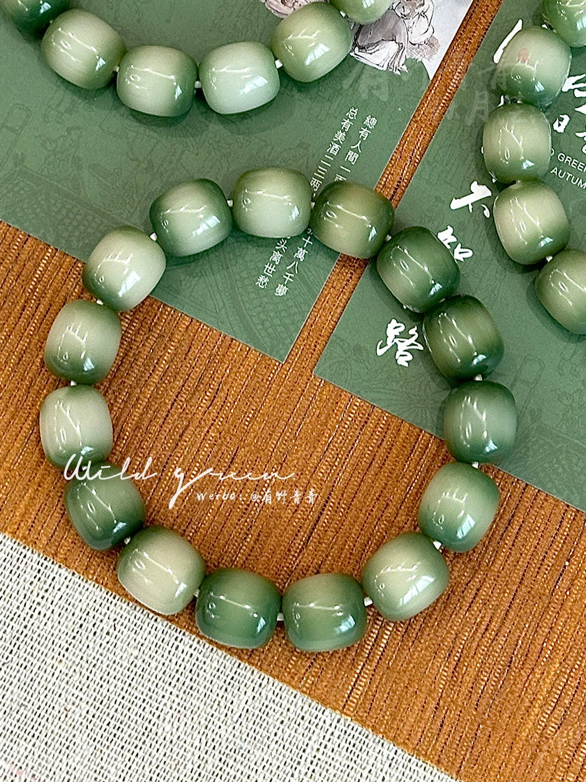 Bamboo green goat milk fruit, original rice cake Bodhi root bucket beads, small fresh bracelet Wenwan