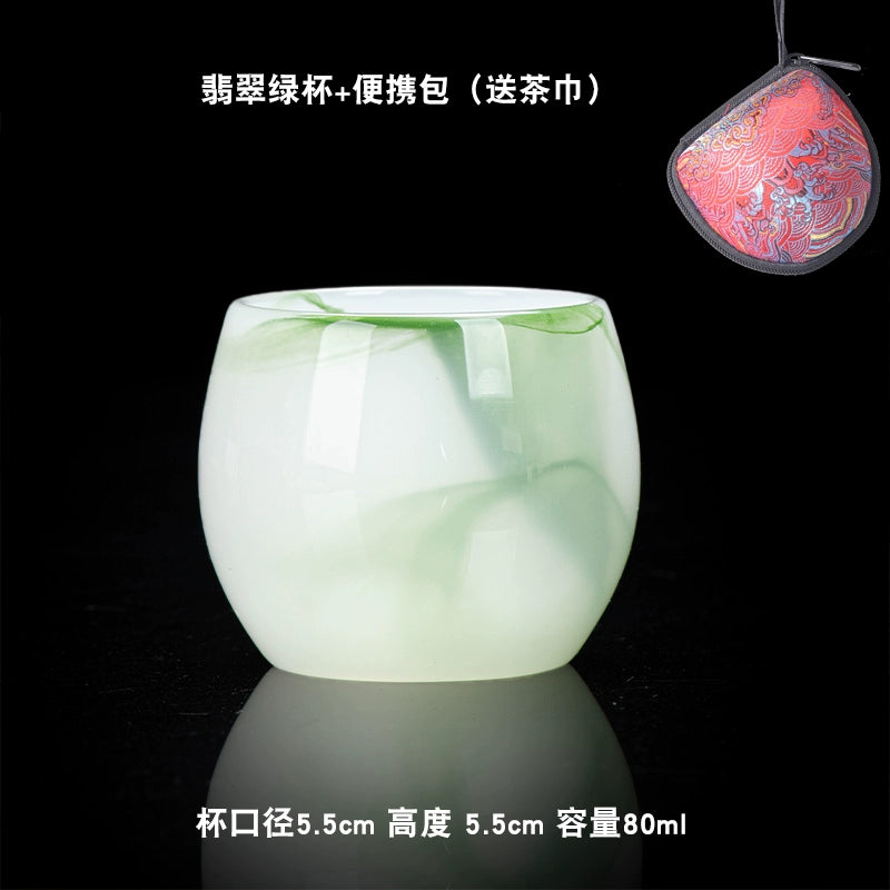 Jade + Jade Teacup Wine Cup Kung Fu Tea Set Self-Use + Raw High + Jade Master Cup ++ Tea Cup