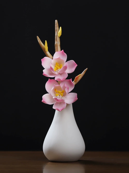 新中式陶瓷手工梅花花瓶桌面擺件客廳插花家居書房臥室藝術裝飾品
