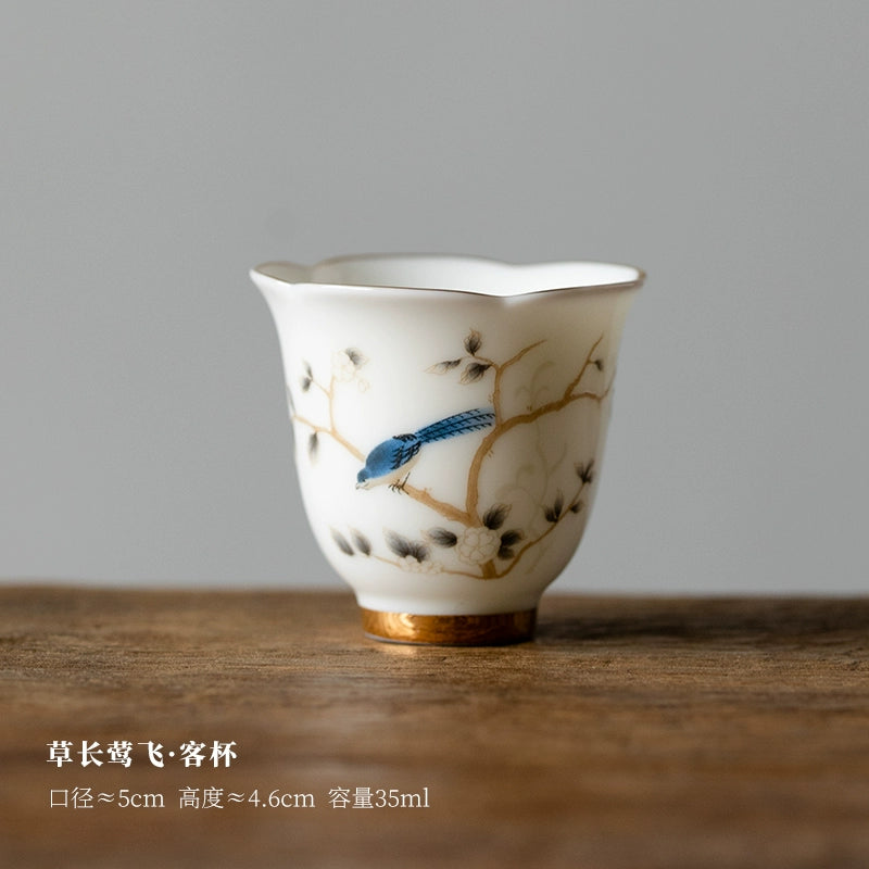 Jin Yue, Dehua suet jade good white porcelain master cup tea cup guest cup Household ceramic kung fu tea set