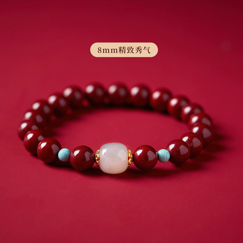 natal year year cinnabar hand women's natural Hetian jade sand bracelet beads