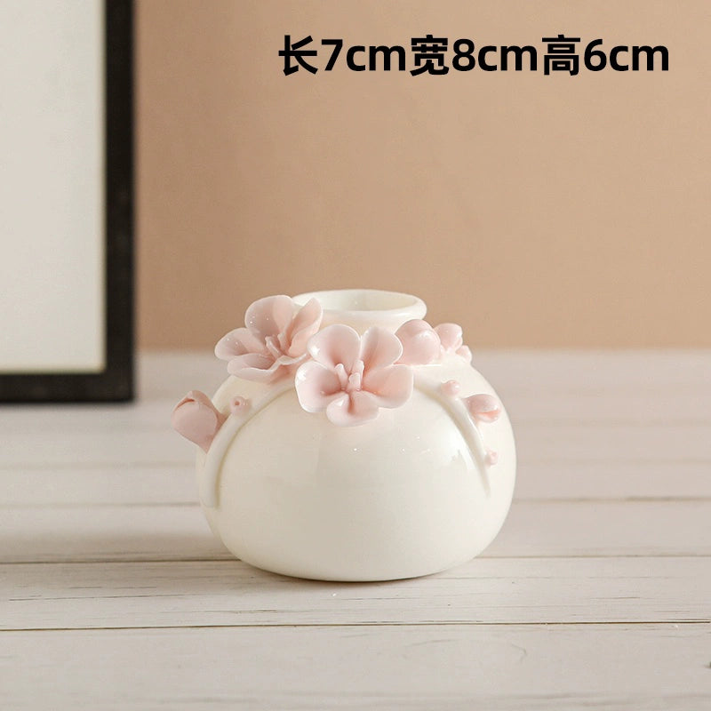 Hand-squeezed ceramic flower branch vase flower insert cover peony flower home furnishing room desktop flower utensils