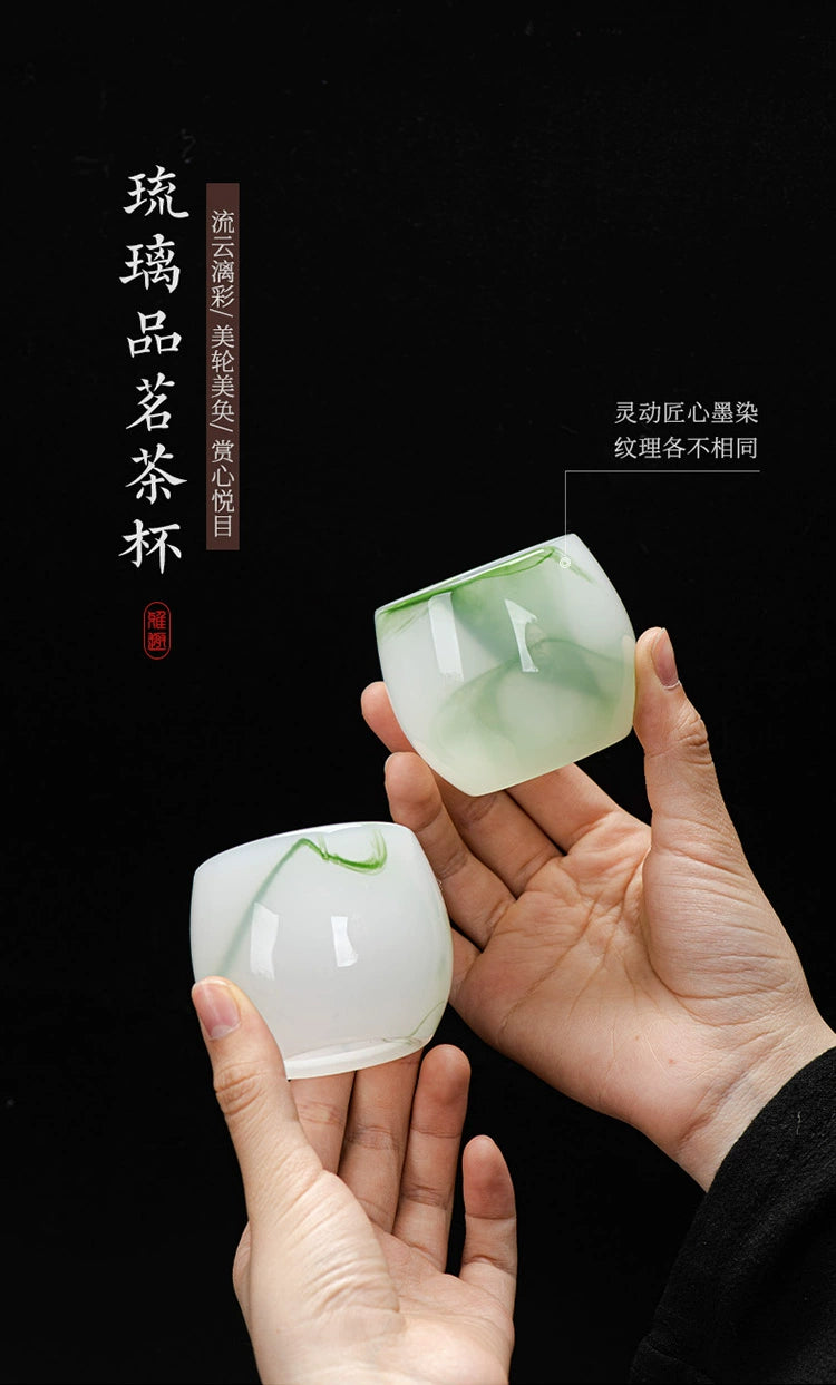 Jade + Jade Teacup Wine Cup Kung Fu Tea Set Self-Use + Raw High + Jade Master Cup ++ Tea Cup