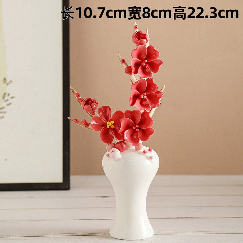 Hand-squeezed ceramic flower branch vase flower insert cover peony flower home furnishing room desktop flower utensils