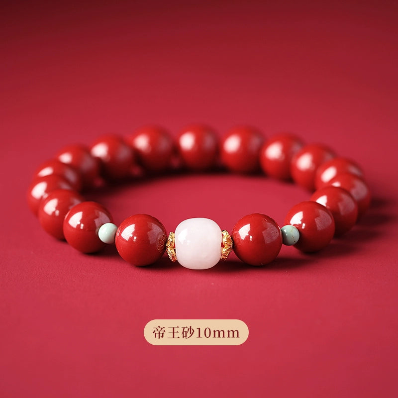 natal year year cinnabar hand women's natural Hetian jade sand bracelet beads