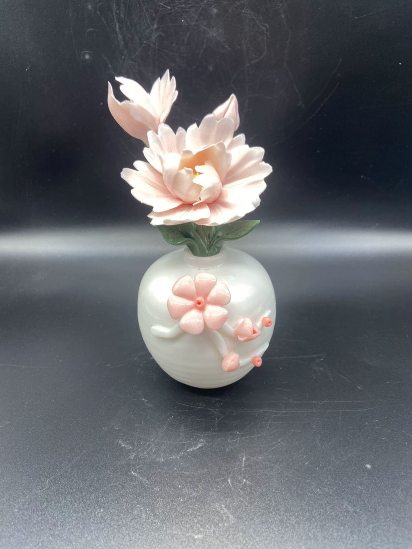 Hand-squeezed ceramic flower branch vase flower insert cover peony flower home furnishing room desktop flower utensils