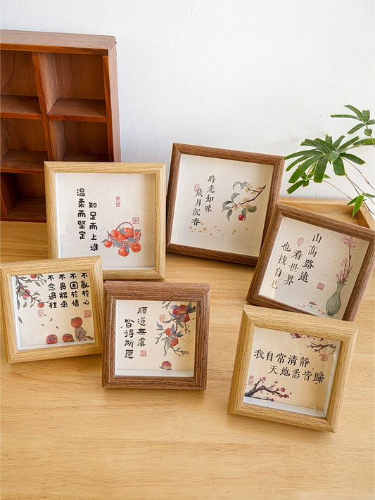 新中式書法插畫正方形相框擺臺 禪意風桌面裝飾擺件古風拍照道具