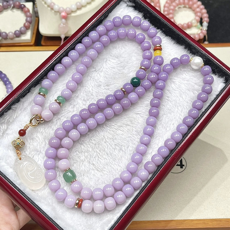 Natural ice-transparent purple 108 + genuine white jade Bodhi child bracelet, Buddha beads, men's rosary beads, cultural play + player + lady