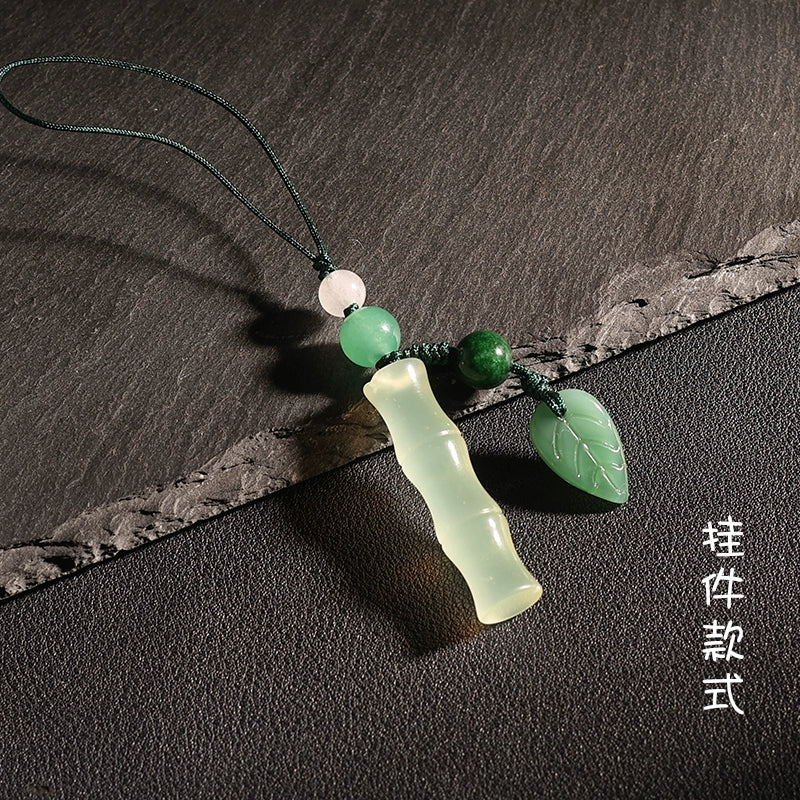 High natural jade bamboo hand piece steam key buckle hand piece bamboo jade hanging small