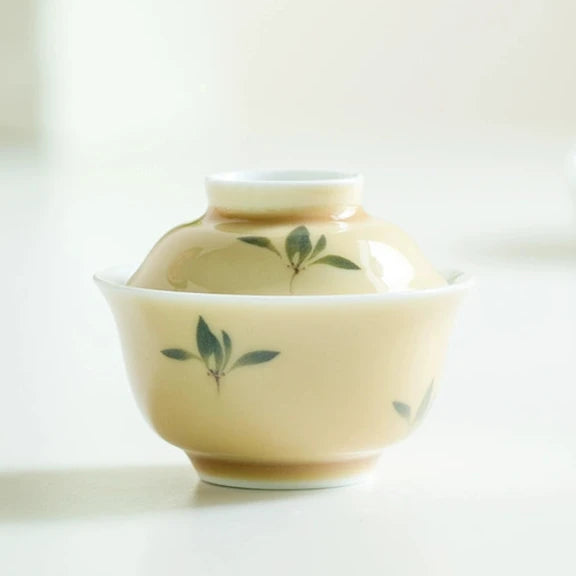 Yellow Hand-painted Butterfly Orchid Gaiwan