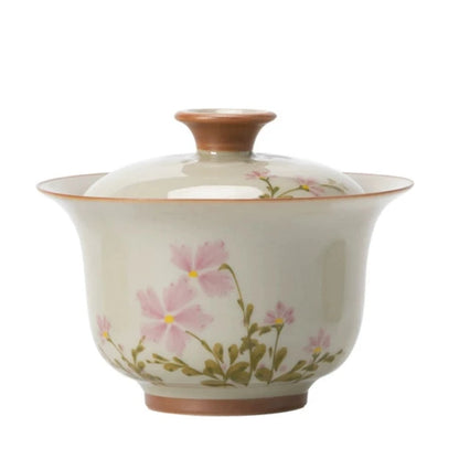 Hand-Painted Grass Gray Daisy Gaiwan