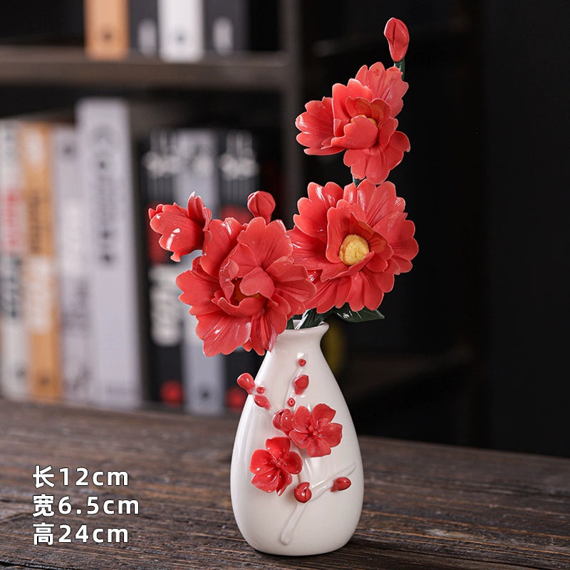 Hand-squeezed ceramic flower branch vase flower insert cover peony flower home furnishing room desktop flower utensils