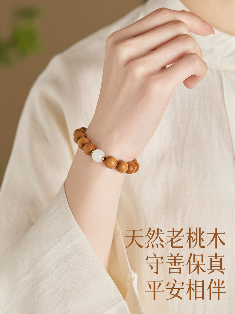 Natural mahogany bracelet female Buddha bead + body + heart wood + bracelet + play Hetian jade + bead hand + natal year