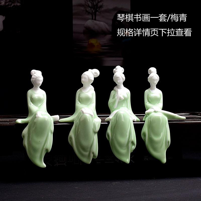 Ceramic lady Classical beautiful woman Celadon Chinese people Meaning Home Tenant Flower