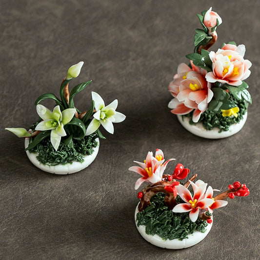 Italian Ceramic Handmade Plum Blossom Peony Chinese Home Furnishing Guest Room Mini Desktop Pieces