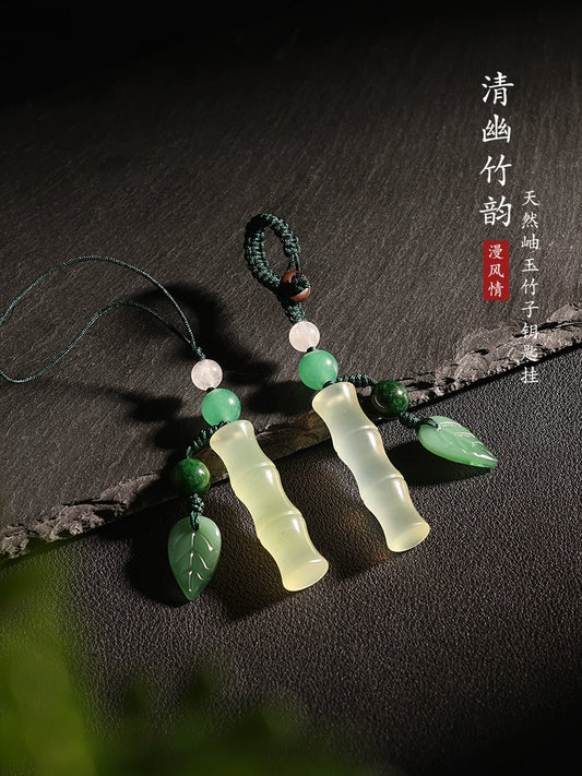 High natural jade bamboo hand piece steam key buckle hand piece bamboo jade hanging small