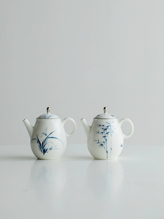純手繪描白金茶壺家用陶瓷小壺單個泡茶壺中式功夫茶具小瓷壺