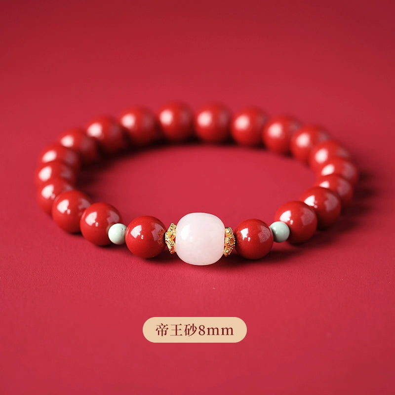 Cinnabar Banner Shop Birthday Year Year Cinnabar Bracelet Female Hand Hetian Jade Purple Gold Sand Beads