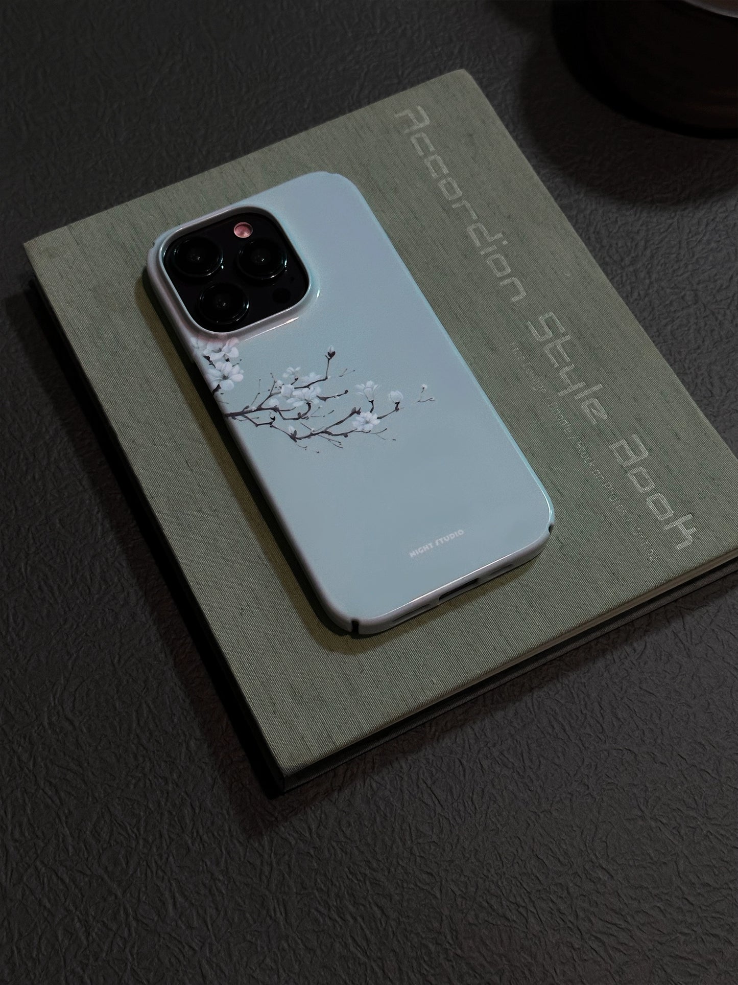 Night Studio White Flower Blue Phone Case