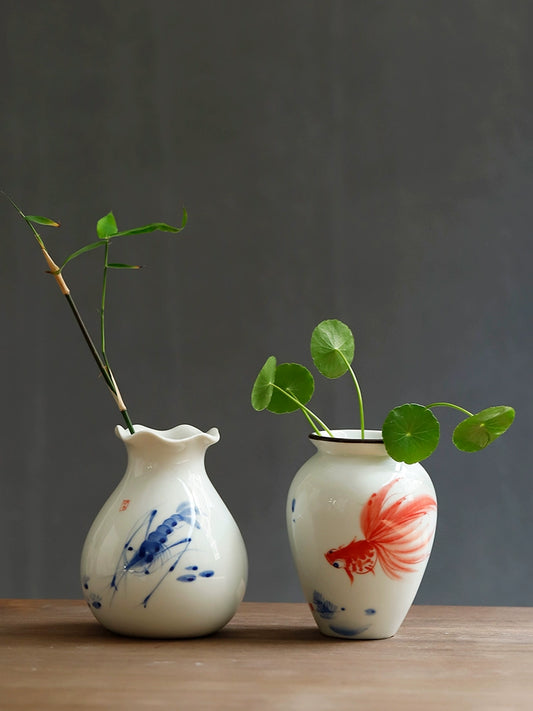 新中式手繪陶罐花瓶大口徑水培花器家居裝飾品擺件桌面客廳插花