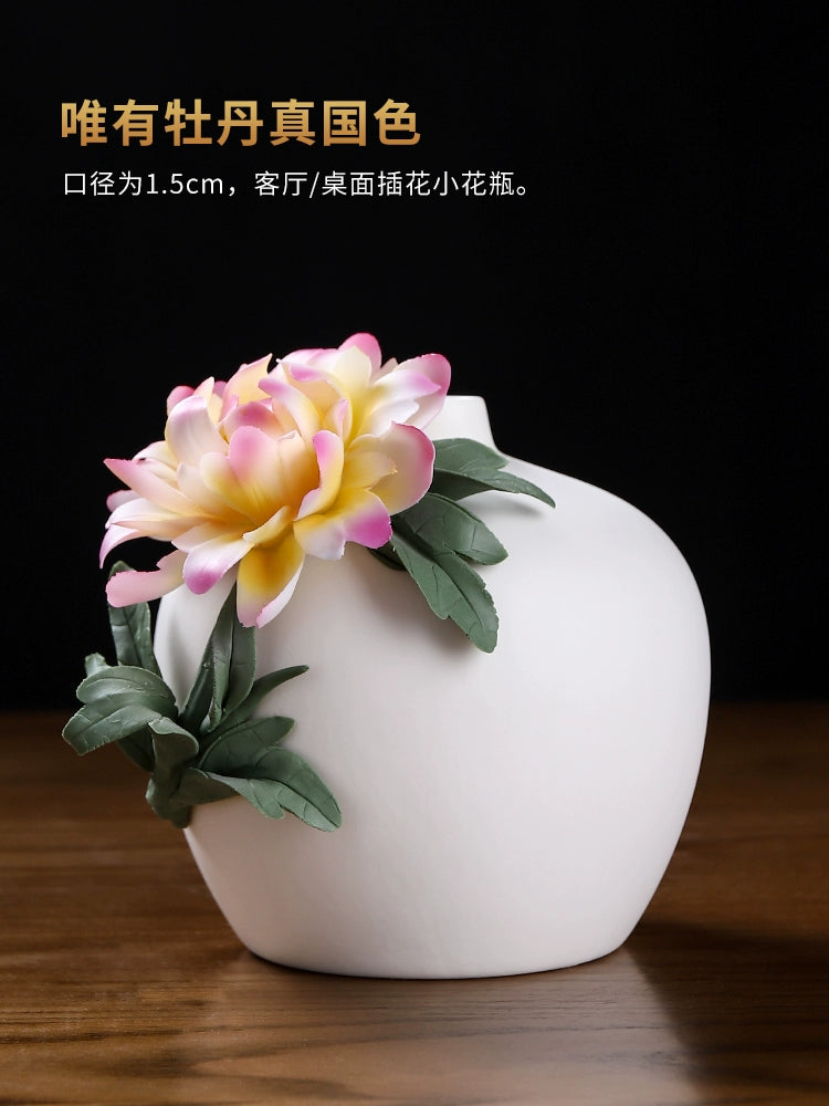 Ceramic Handmade Peony Vase Guest Arrangement Flower Dry Flower Generation Luxury High Sense Table Wine Product