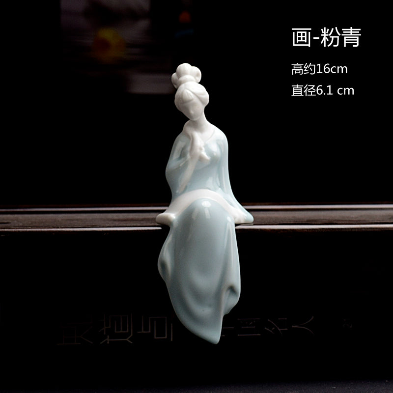 Ceramic lady Classical beautiful woman Celadon Chinese people Meaning Home Tenant Flower