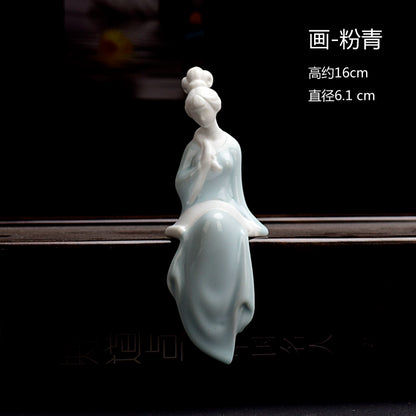 Ceramic lady Classical beautiful woman Celadon Chinese people Meaning Home Tenant Flower